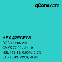 Color code: HEX #2FCEC9 | qconv.com