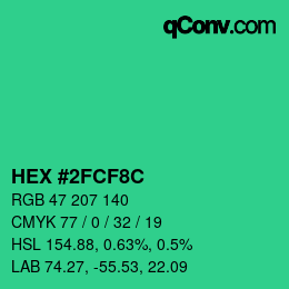 カラーコード: HEX #2FCF8C | qconv.com