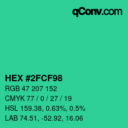カラーコード: HEX #2FCF98 | qconv.com