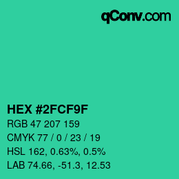 Farbcode: HEX #2FCF9F | qconv.com