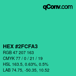 カラーコード: HEX #2FCFA3 | qconv.com