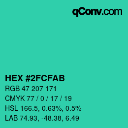 Color code: HEX #2FCFAB | qconv.com