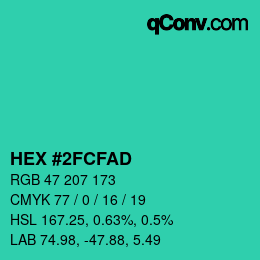 Color code: HEX #2FCFAD | qconv.com