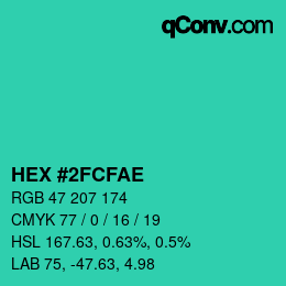 Color code: HEX #2FCFAE | qconv.com