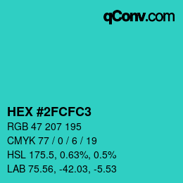 カラーコード: HEX #2FCFC3 | qconv.com
