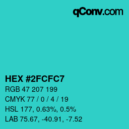Color code: HEX #2FCFC7 | qconv.com