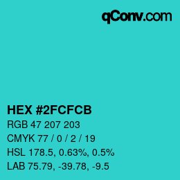 Color code: HEX #2FCFCB | qconv.com