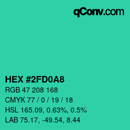 カラーコード: HEX #2FD0A8 | qconv.com