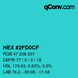 Color code: HEX #2FD0CF | qconv.com