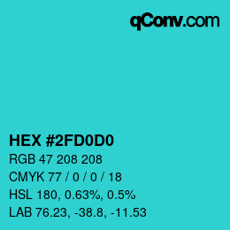 颜色代码: HEX #2FD0D0 | qconv.com