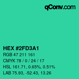 カラーコード: HEX #2FD3A1 | qconv.com