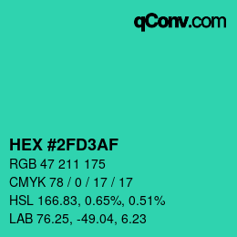 カラーコード: HEX #2FD3AF | qconv.com