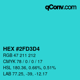カラーコード: HEX #2FD3D4 | qconv.com