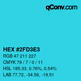 Farbcode: HEX #2FD3E3 | qconv.com