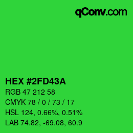 カラーコード: HEX #2FD43A | qconv.com