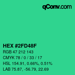 カラーコード: HEX #2FD48F | qconv.com