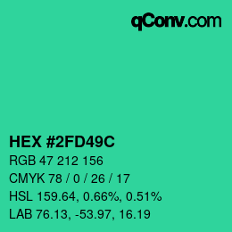 Color code: HEX #2FD49C | qconv.com