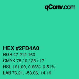 カラーコード: HEX #2FD4A0 | qconv.com