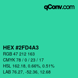 カラーコード: HEX #2FD4A3 | qconv.com