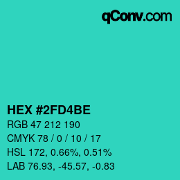 カラーコード: HEX #2FD4BE | qconv.com