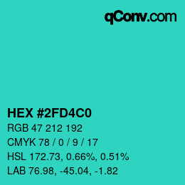 カラーコード: HEX #2FD4C0 | qconv.com