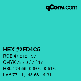 カラーコード: HEX #2FD4C5 | qconv.com