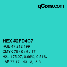 カラーコード: HEX #2FD4C7 | qconv.com