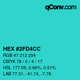 カラーコード: HEX #2FD4CC | qconv.com