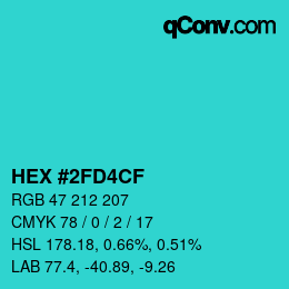 Color code: HEX #2FD4CF | qconv.com