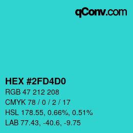 カラーコード: HEX #2FD4D0 | qconv.com