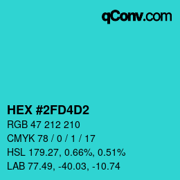 カラーコード: HEX #2FD4D2 | qconv.com