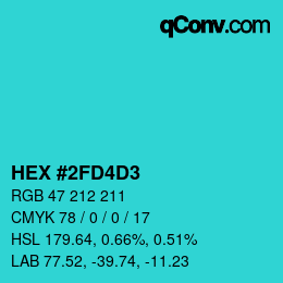 カラーコード: HEX #2FD4D3 | qconv.com