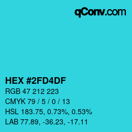 カラーコード: HEX #2FD4DF | qconv.com