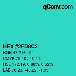 カラーコード: HEX #2FD8C2 | qconv.com