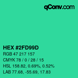 カラーコード: HEX #2FD99D | qconv.com