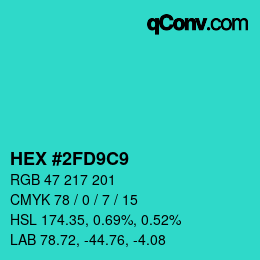 Color code: HEX #2FD9C9 | qconv.com