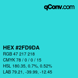 颜色代码: HEX #2FD9DA | qconv.com