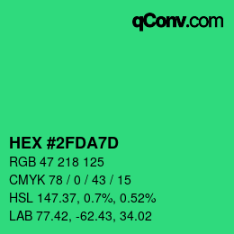 颜色代码: HEX #2FDA7D | qconv.com