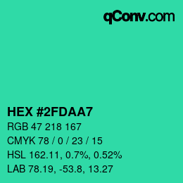 カラーコード: HEX #2FDAA7 | qconv.com