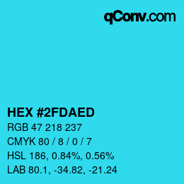 颜色代码: HEX #2FDAED | qconv.com