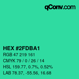 颜色代码: HEX #2FDBA1 | qconv.com