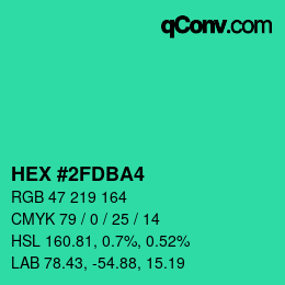 カラーコード: HEX #2FDBA4 | qconv.com