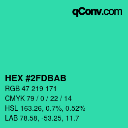 颜色代码: HEX #2FDBAB | qconv.com
