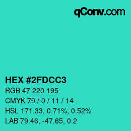 Color code: HEX #2FDCC3 | qconv.com