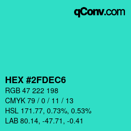 Color code: HEX #2FDEC6 | qconv.com