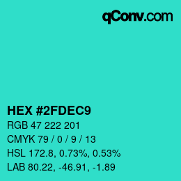 カラーコード: HEX #2FDEC9 | qconv.com