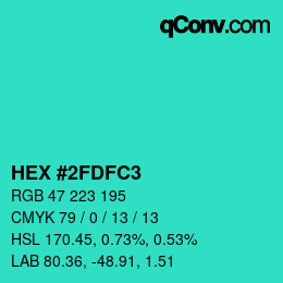 カラーコード: HEX #2FDFC3 | qconv.com