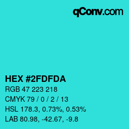 Color code: HEX #2FDFDA | qconv.com