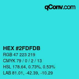 Color code: HEX #2FDFDB | qconv.com