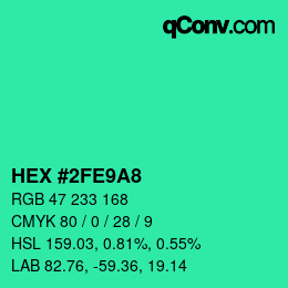 Color code: HEX #2FE9A8 | qconv.com